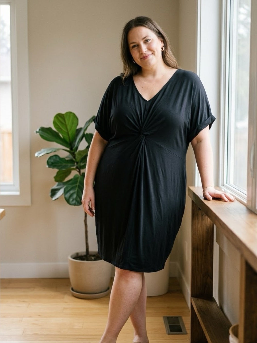 Addition Elle Black Knot-Front Mini Dress